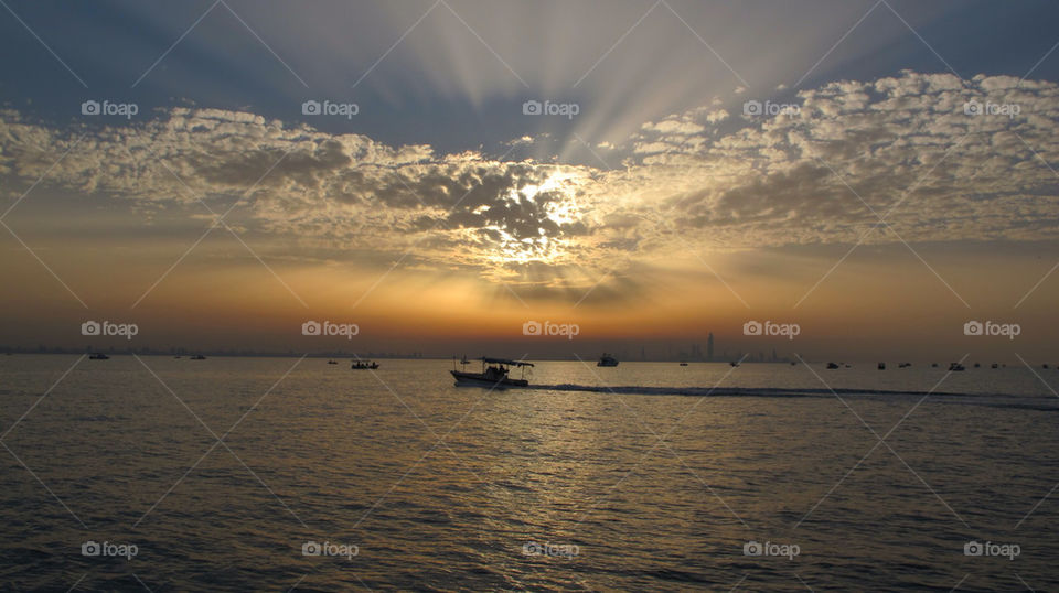 sunset sea fishing peace by tewafeeg