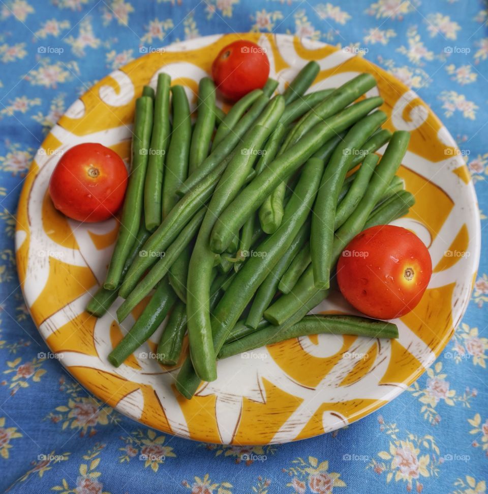 Food. Fresh Green Beans and Cherry Tomatoes