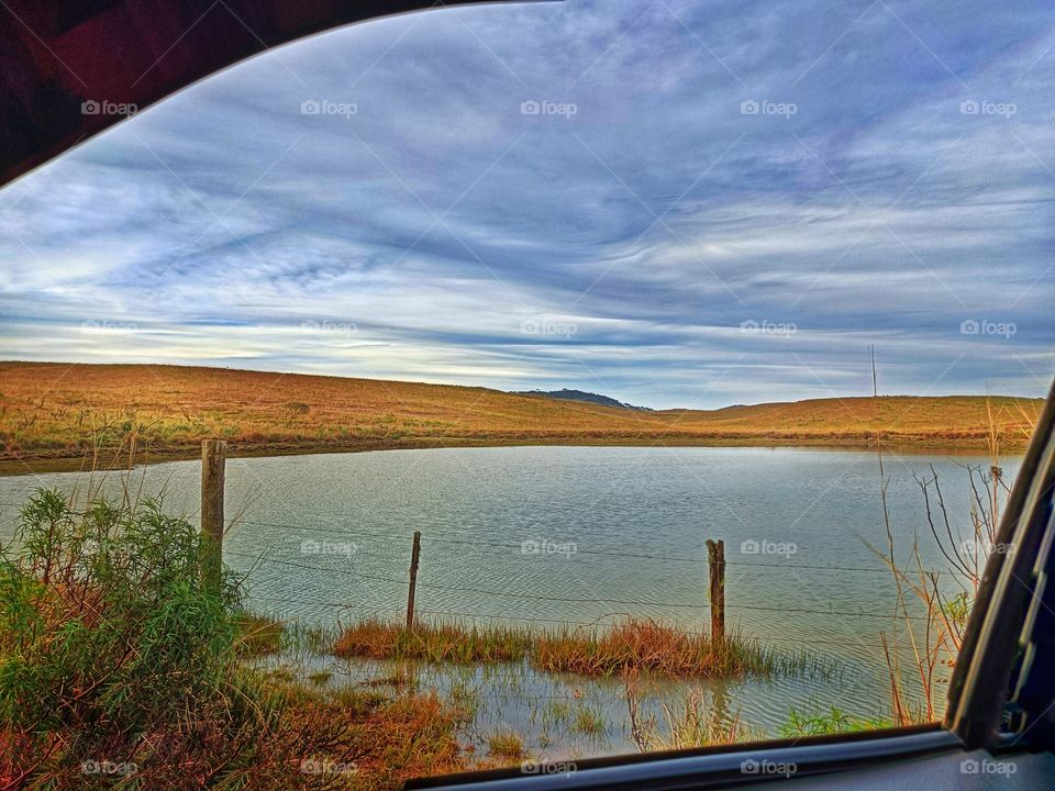 View from car side window in landscape