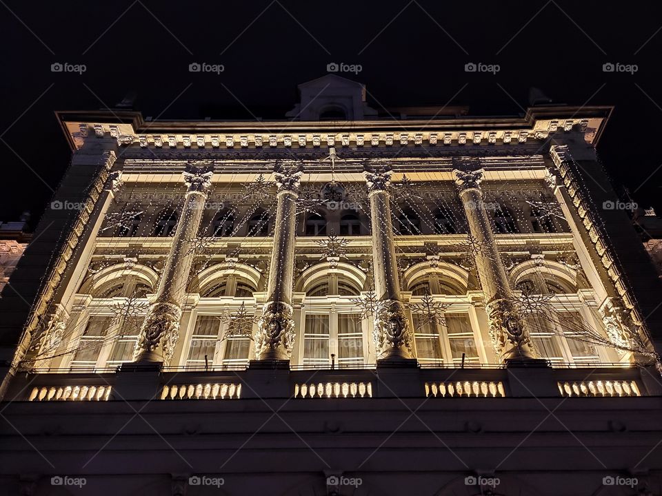 Novi Sad Serbia town hall pillars and windows on front facade