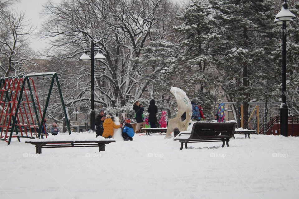 sledding on the first snow - children playground