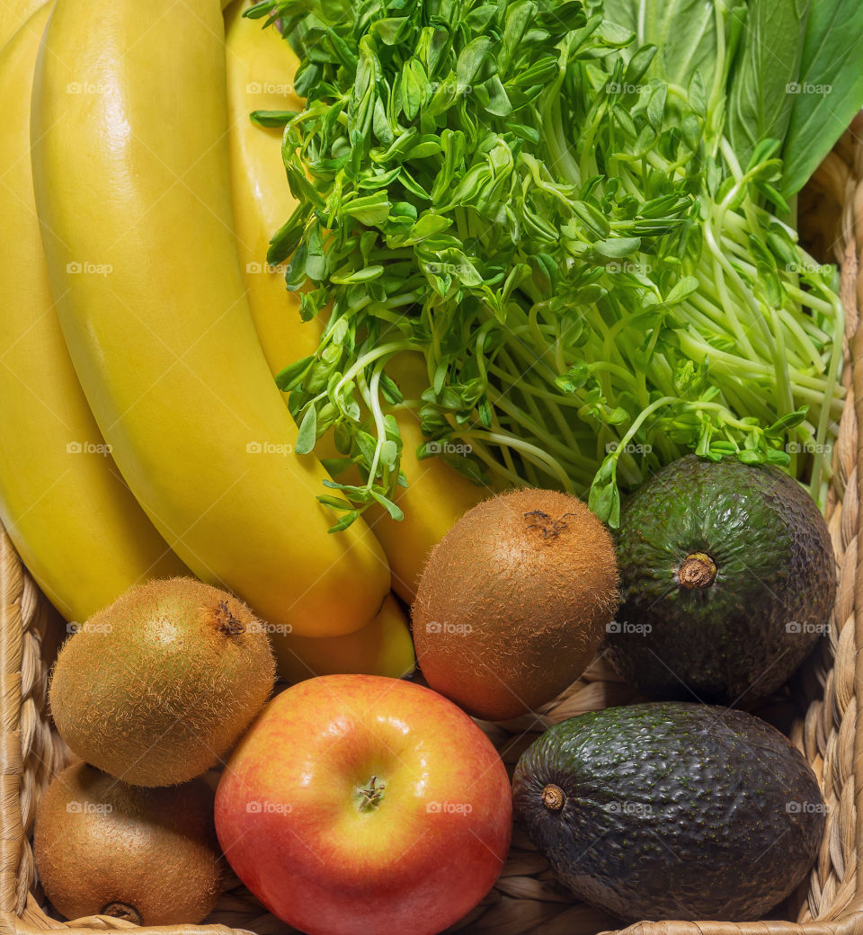 Fresh vegetables and fruit such as: bananas and kiwis, wheat germ, avocado, spinach and apple