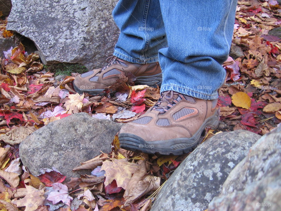 Hiking boots in Fall leaves