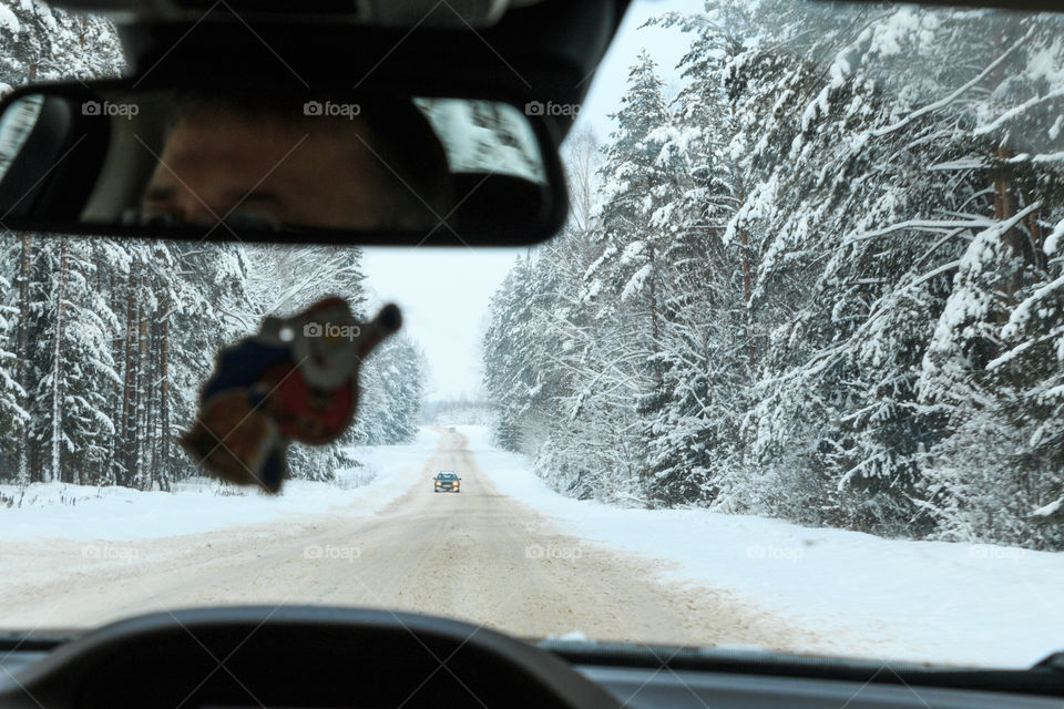 the view from the car through the windshield