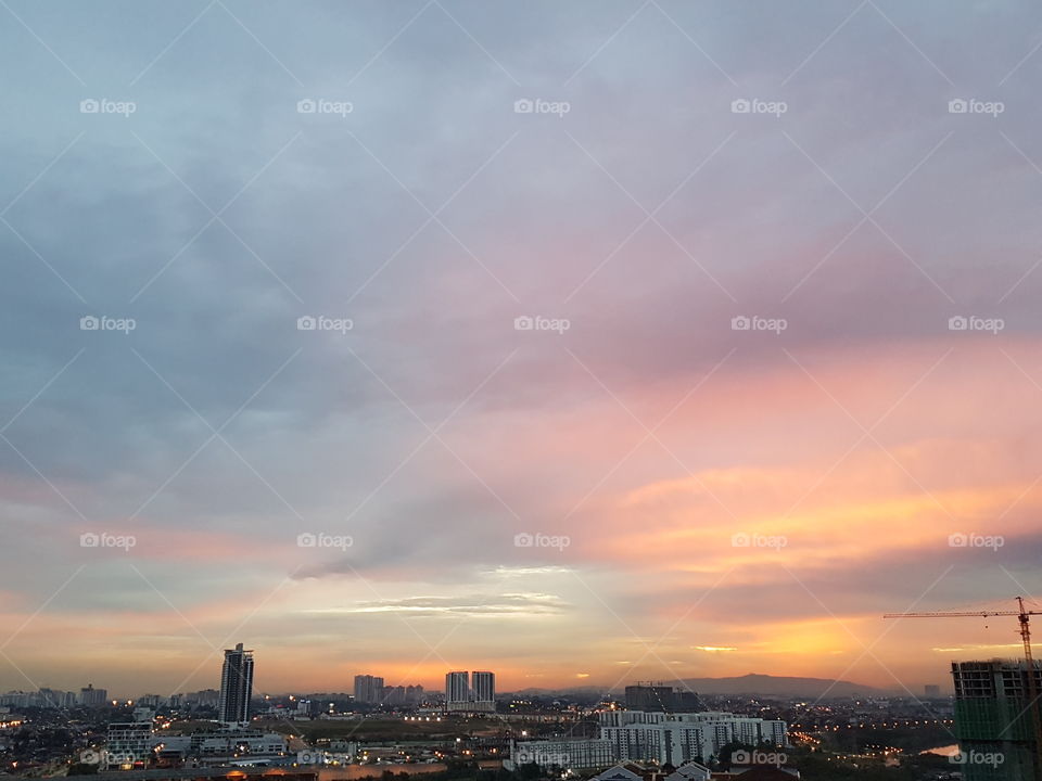 Sunset view over city of Johor Bahru, Malaysia
