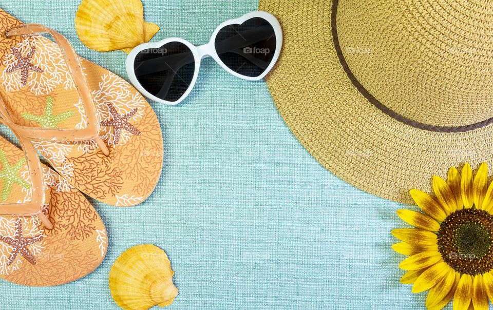 Blue & orange summery flat lay