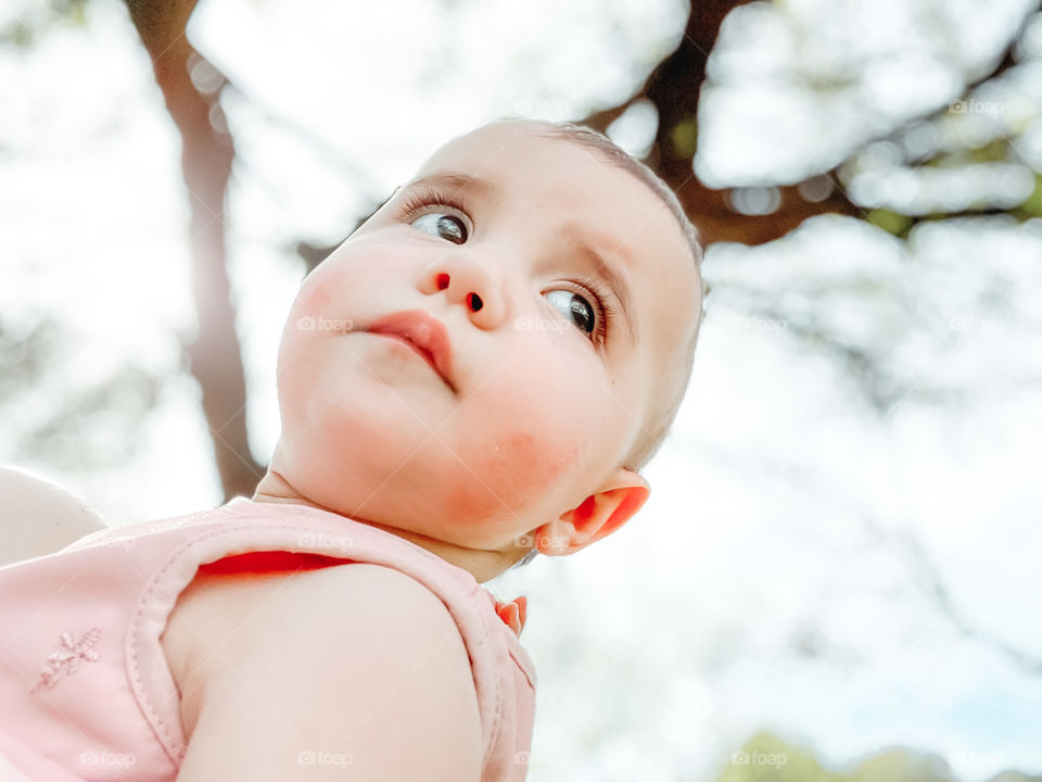 Beautiful perspective shot of baby looking out at the world. 