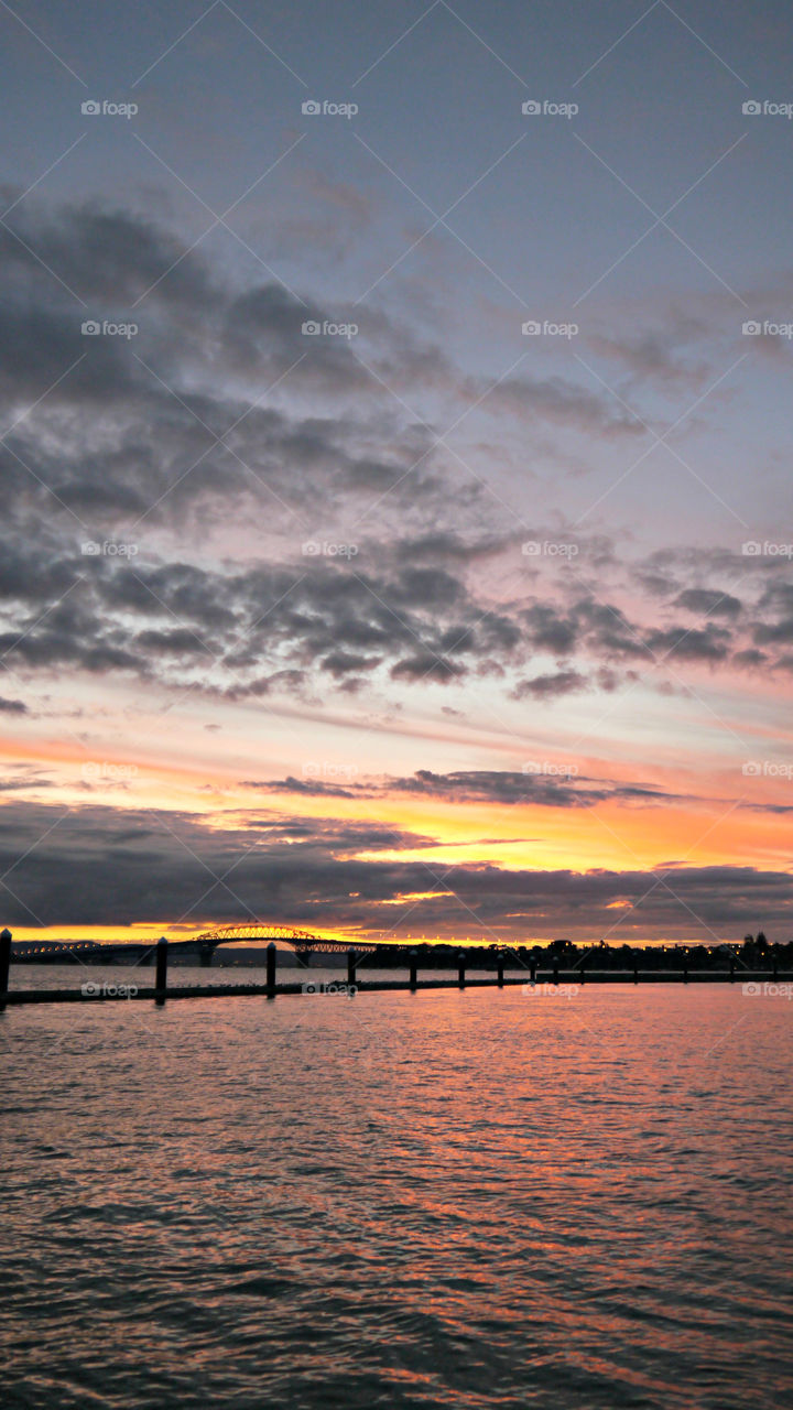 Sunset with Auckland Harbor Bridge in Distance. February 2015