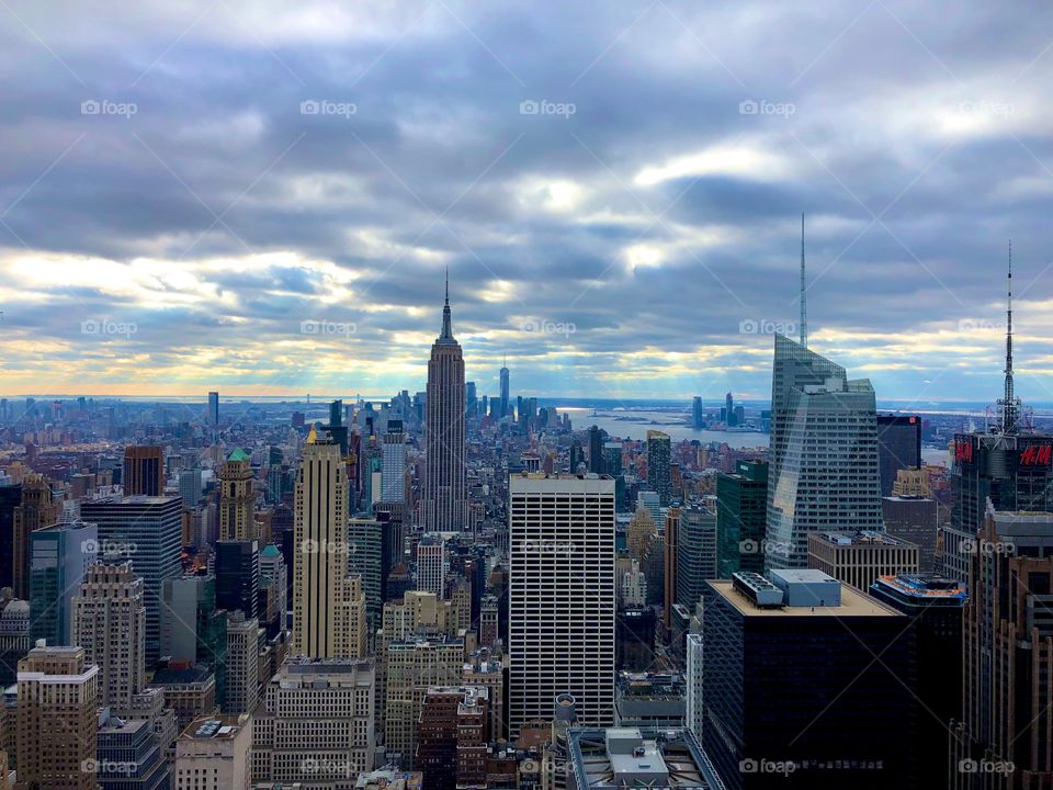 The magnificent view of the Empire State Building and midtown Manhattan from the Top of the Rock in New York City. 