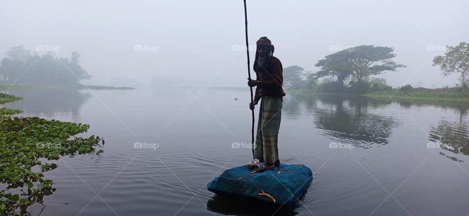 Indeginous fishing in a village lake of Sundarbans