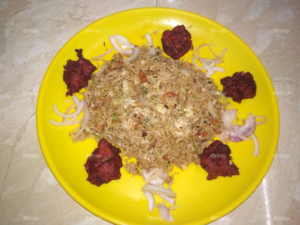 Chicken fried rice with kabab