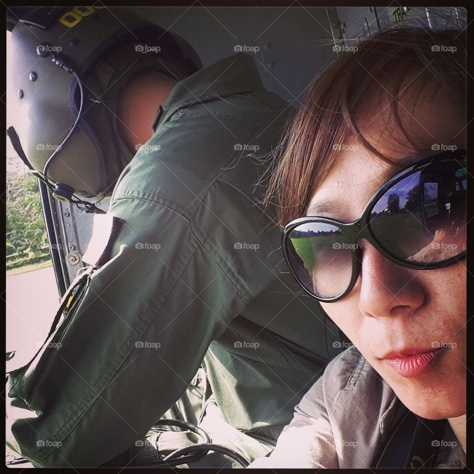 Woman on helicopter.