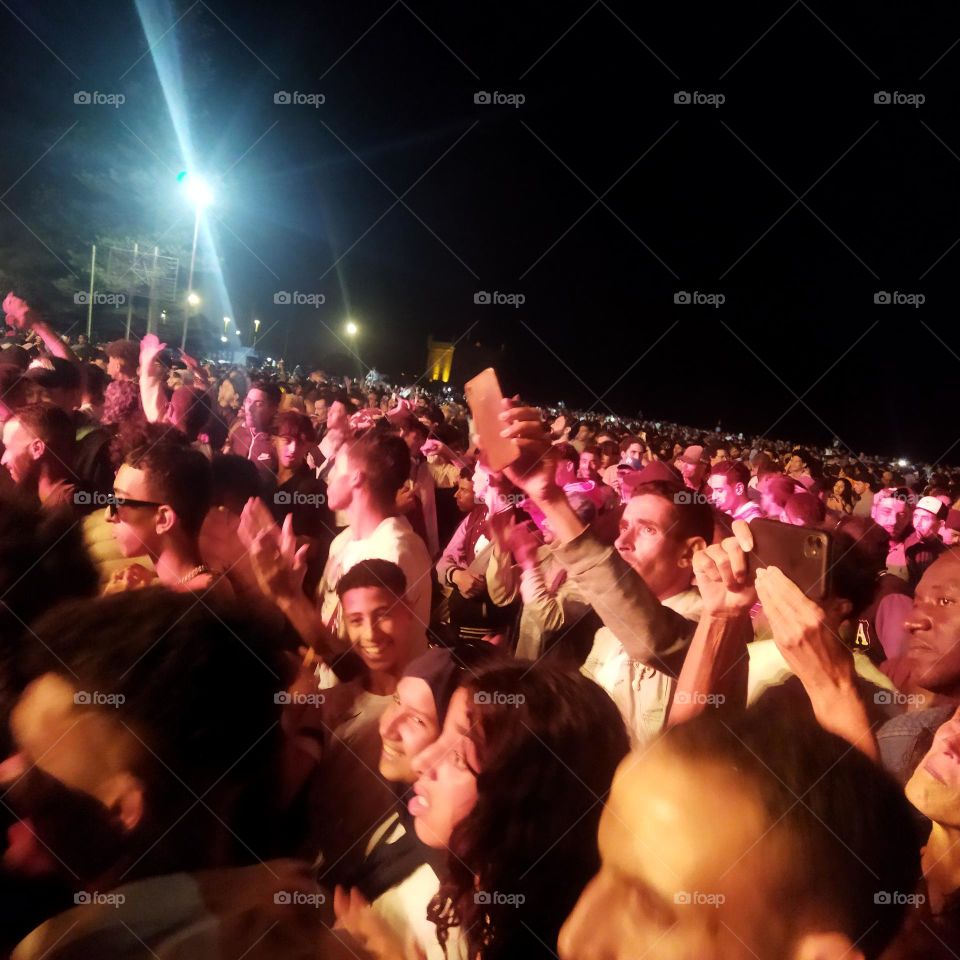 Beautiful crowd of people in festival of international music at essaouira city in Morocco.