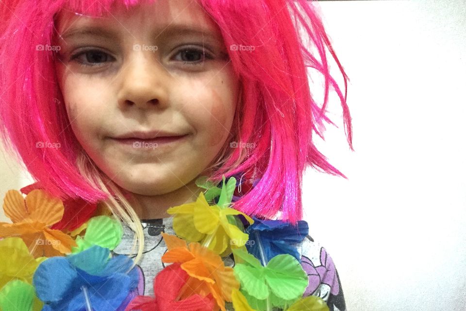 Girl in a pink wig