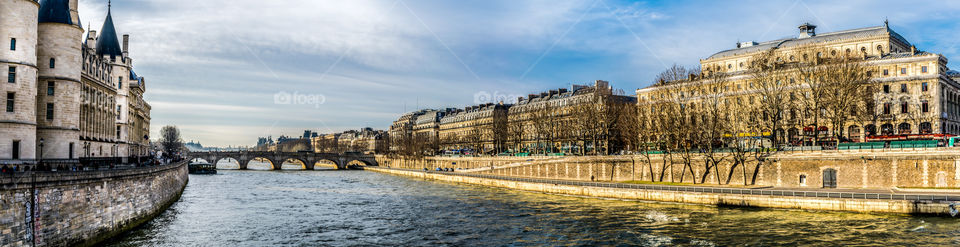 Paris river. looking down the river sene in Central Paris.