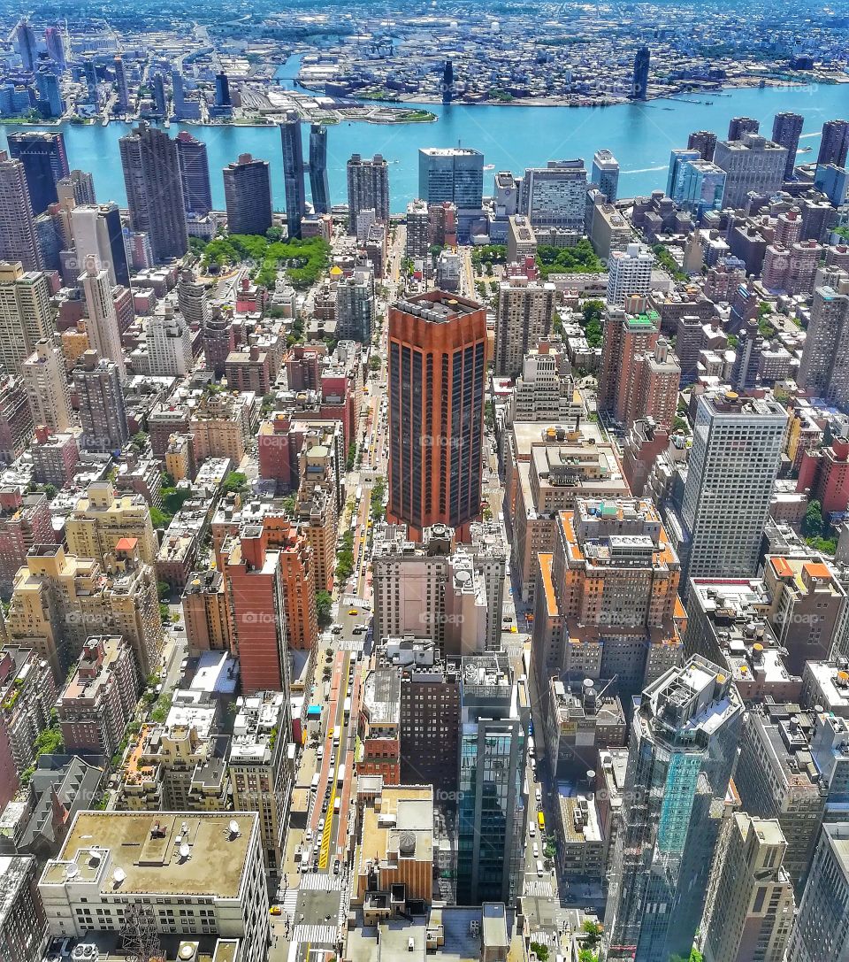 Aerial view of New York city. skyline, city, aerial, usa, manhattan, america, view, architecture, cityscape, urban, new, skyscraper, york, downtown, landmark, high, sunset, tower, building, street, nyc, sky, midtown, scene, office, ny, exterior, stat