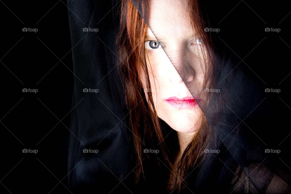The Veil. Split face veil contrast lighting practice. Practice with high contrast subjects. Self portrait