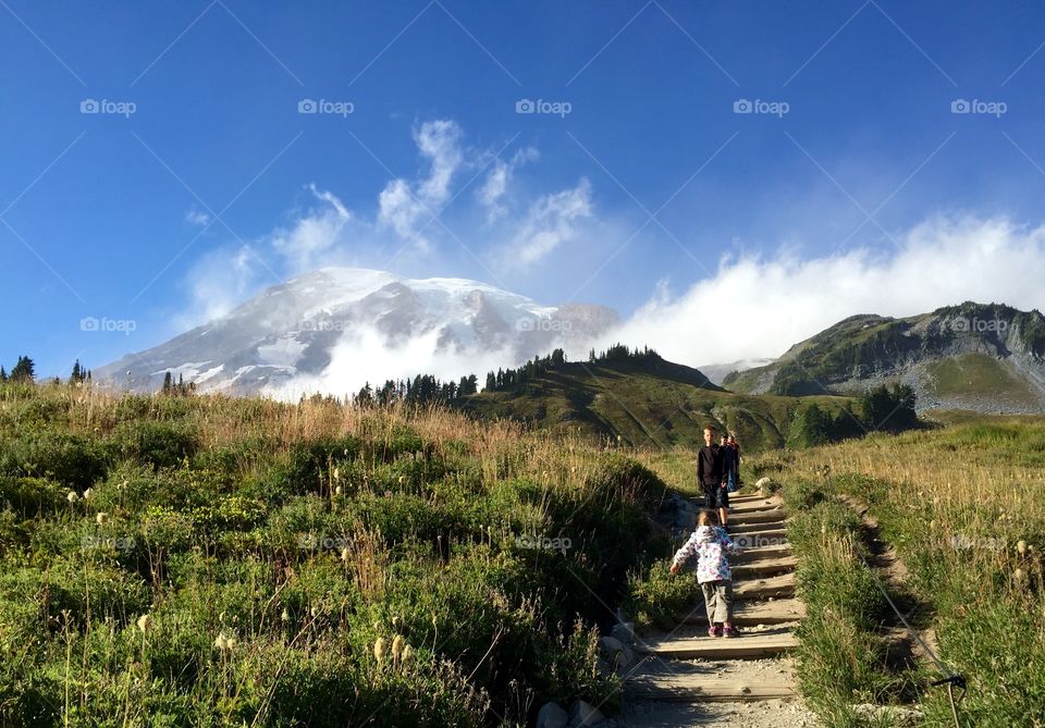 Hike on a foggy mountain