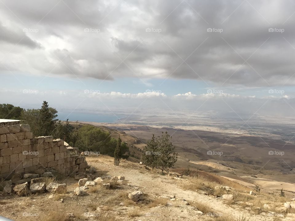 The Promised Land. The view from Mt. Nebo in Jordan that Moses had when he looked down on the Promised Land. In the distance is the Dead Sea, Jericho, Jerusalem, Bethlehem, Hebron and more. 