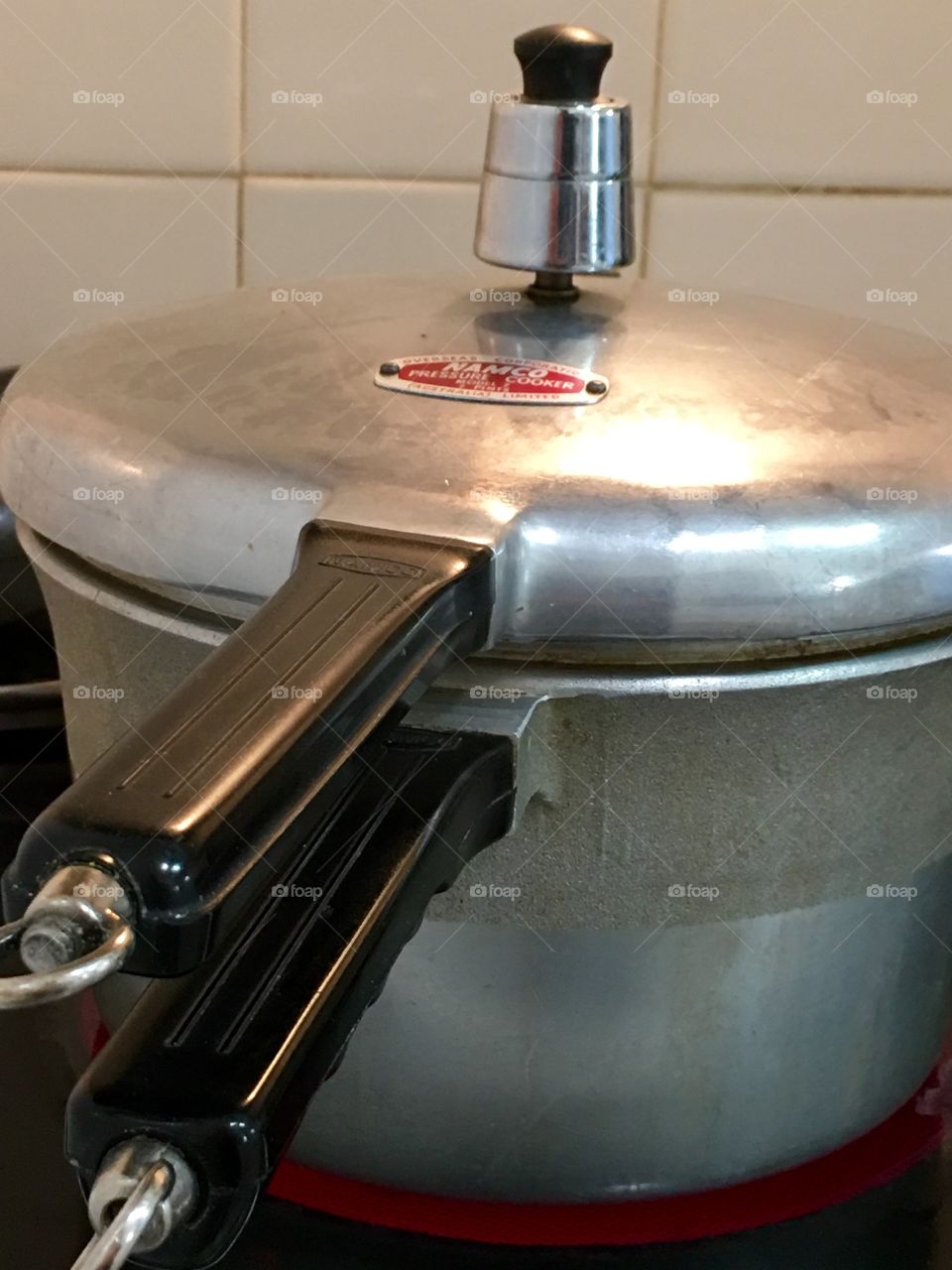 Pressure cooker old fashioned vintage on stove