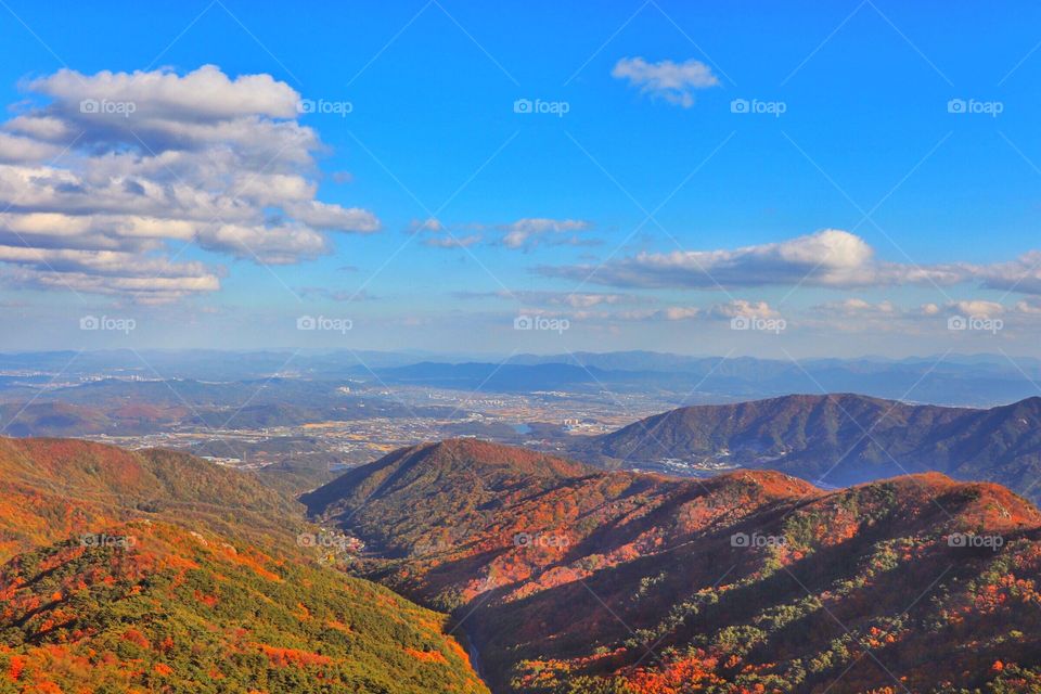 Beautiful Autumn view from the top of the mountain.