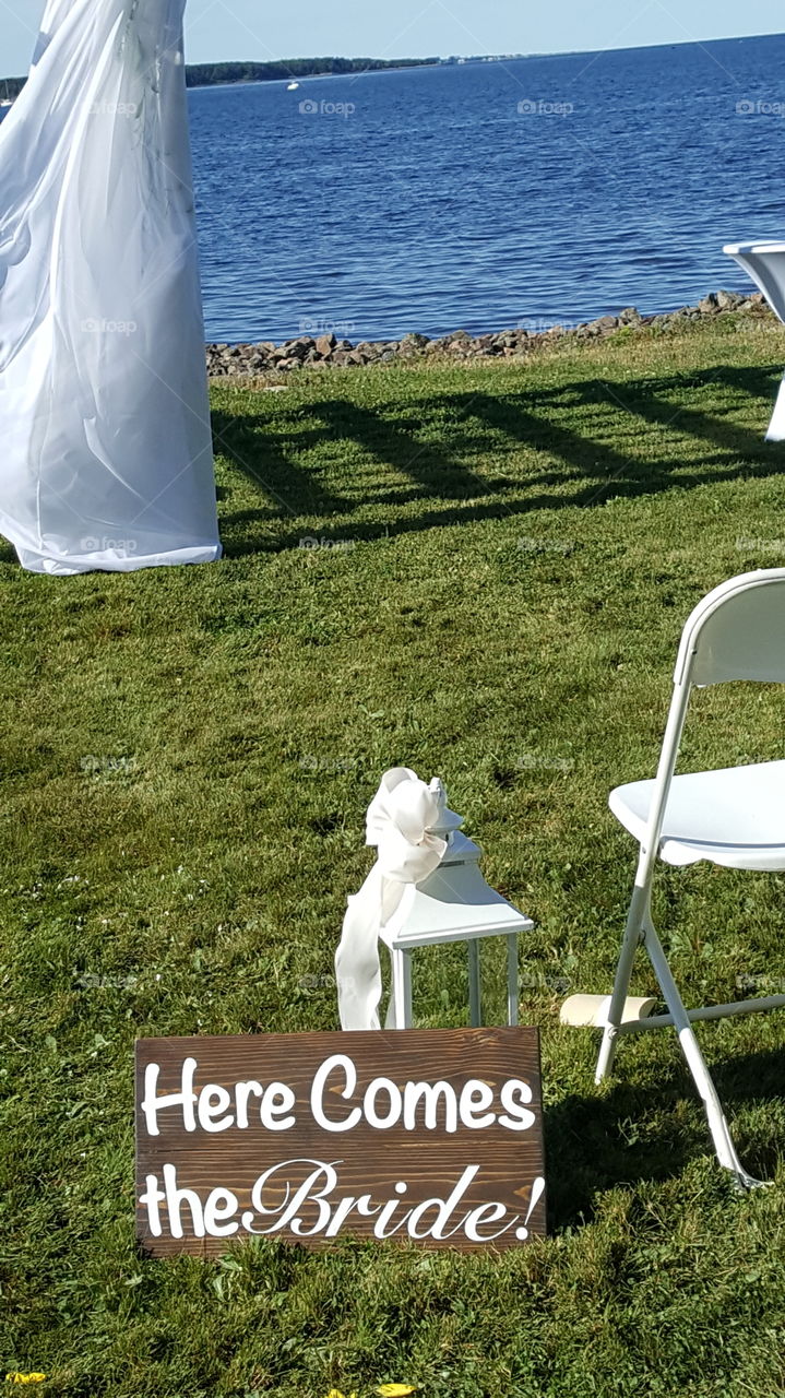 here comes the bride sign