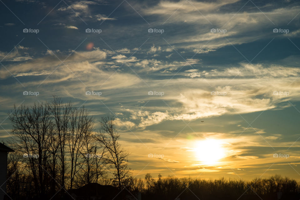 sky sunset clouds trees by delvec