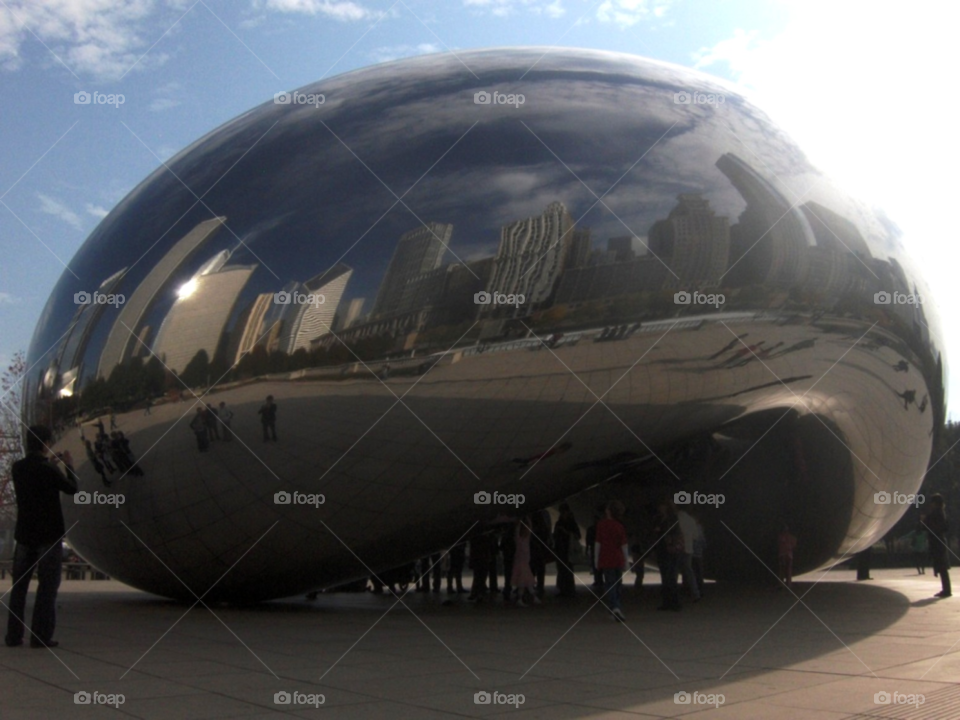 city skyline reflection tourists by Amy