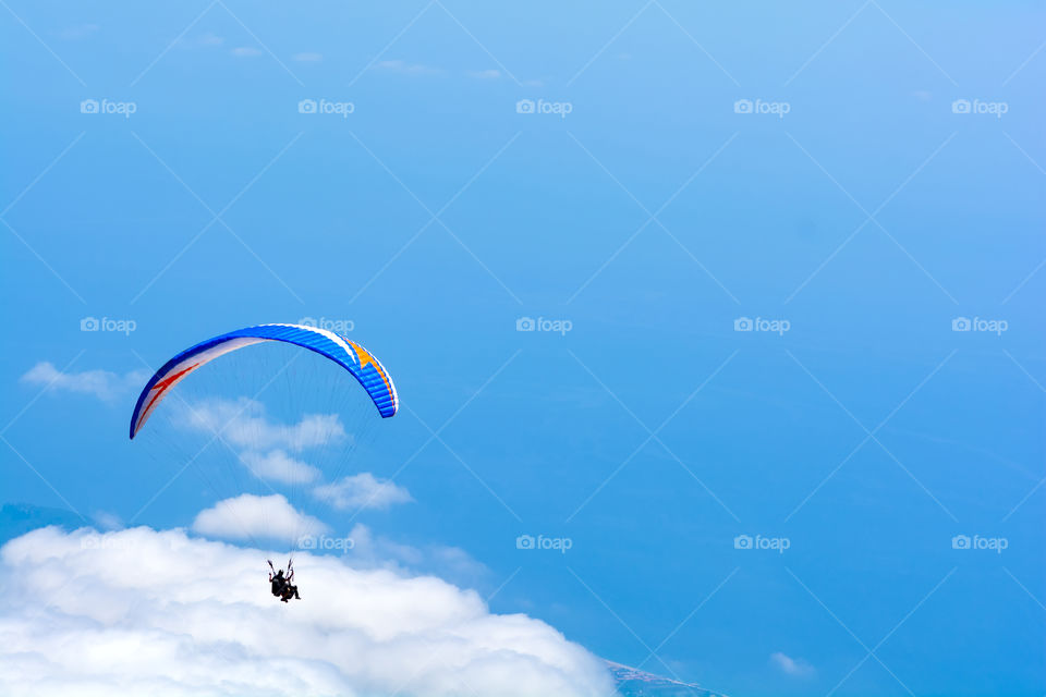 sky, clouds, parasailing. Arial view