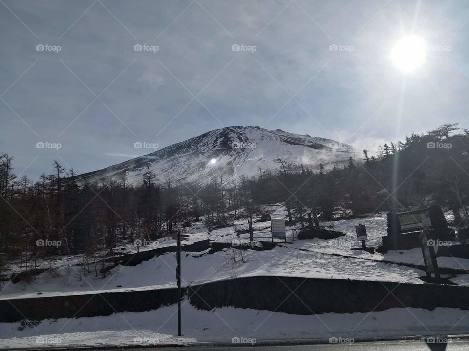mt. fuji winter season sunny day
