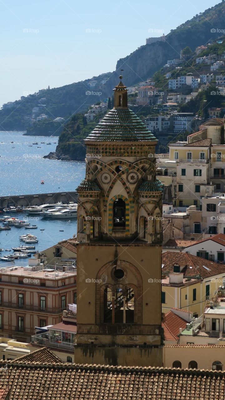 Amalfi coast. Cityscape. Water. Sea and city.