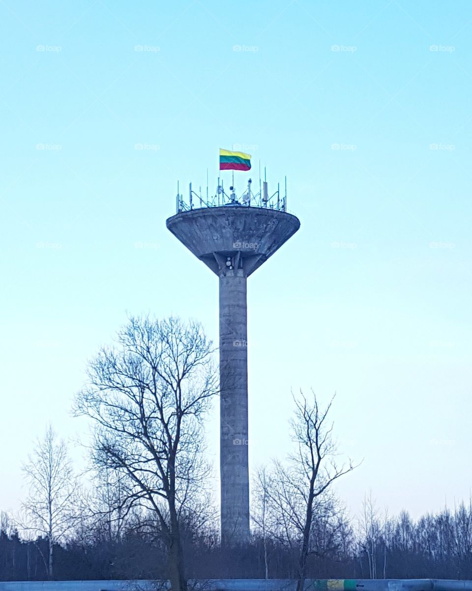 Lithuanian flag on the tower