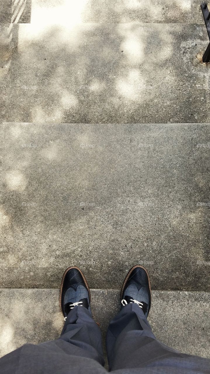 At the top of stairs