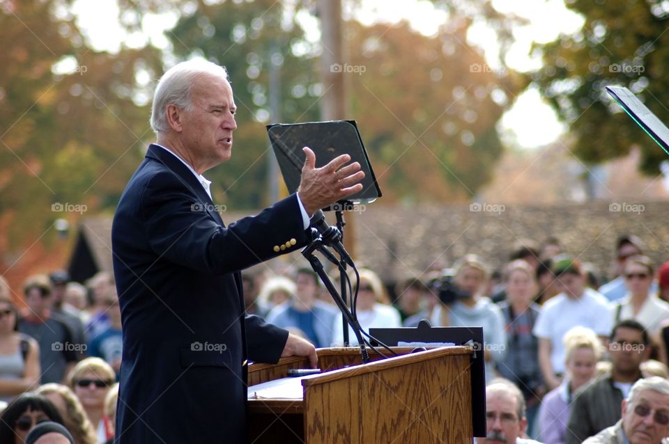 Vice President, Joe Biden, speaks to supporters at a rally in 2008