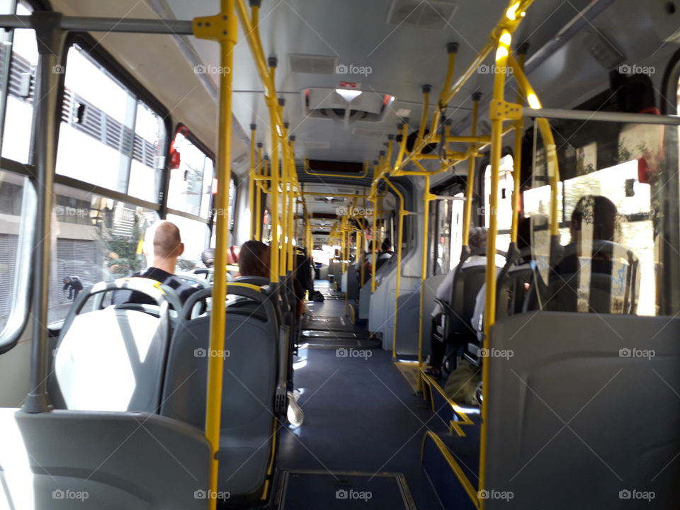 Going to work by bus.