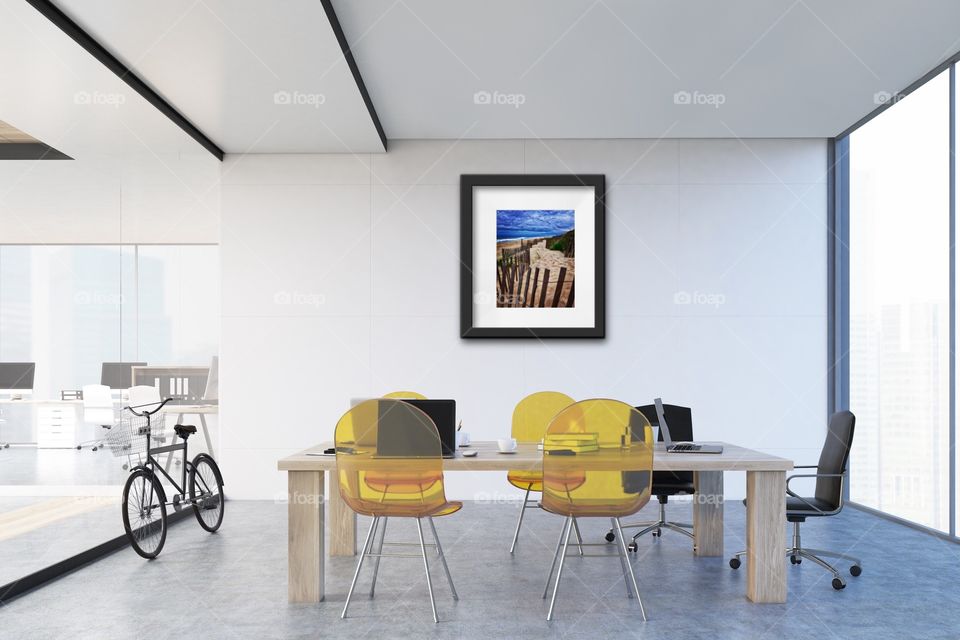 Large Office Meeting Room With Beach Seaside Art, Beach Photography, Room Staging