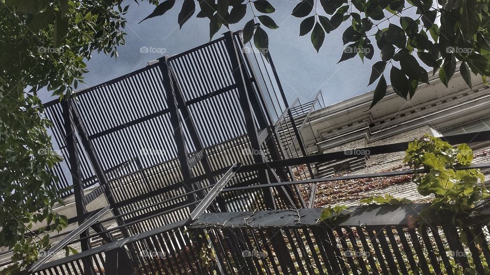 Looking Up. Metal Platform Fire Escape