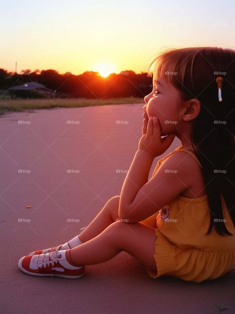 Beautiful girl contemplating the sunset