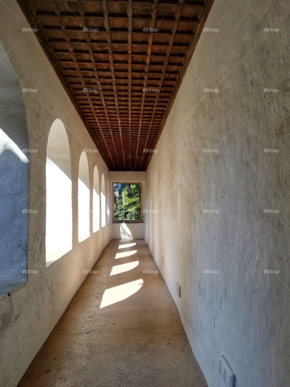 Perspective of an ancient building with open windows