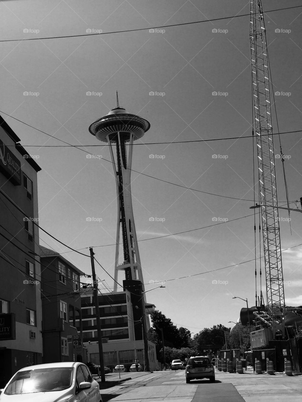 Black-and-white photo space needle 
