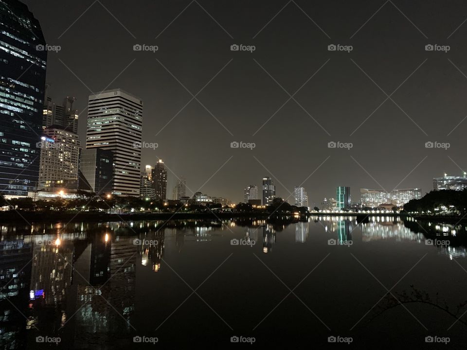 Night scene in the park in Bangkok 