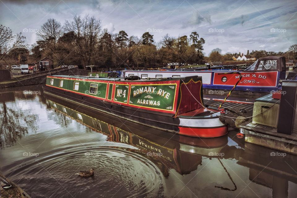 Canal. Narrow boat 