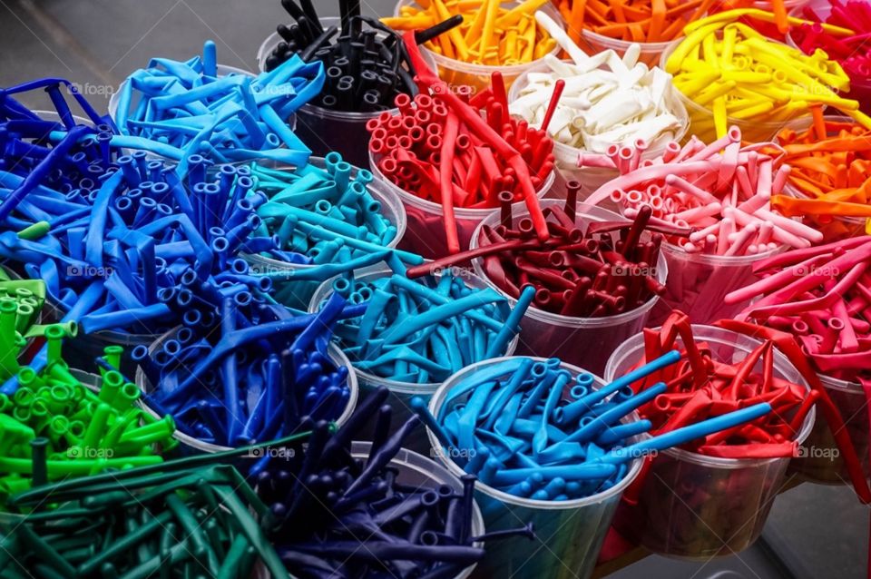 Balloons ready to made into animals and shapes on the streets of Melbourne, AU