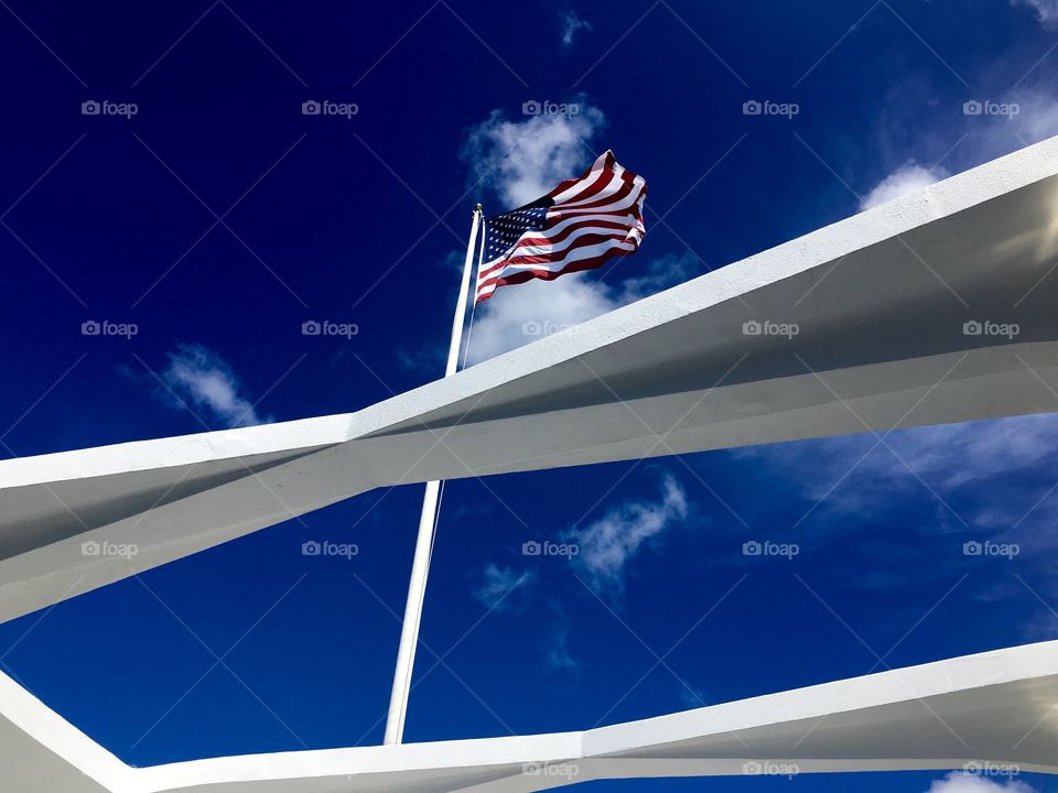 Low angle view of American flag