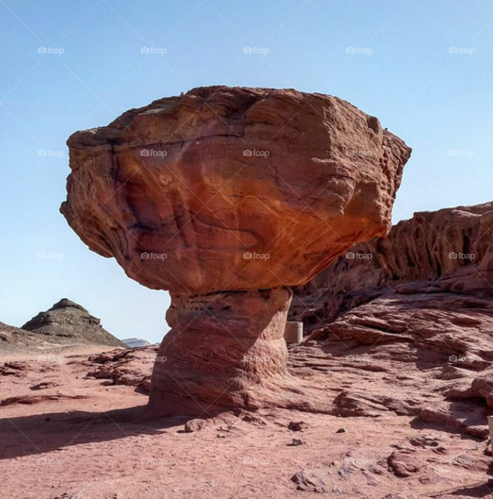 The Mushrooom, a rare monolithic red sandstone rock in Timna Park.
