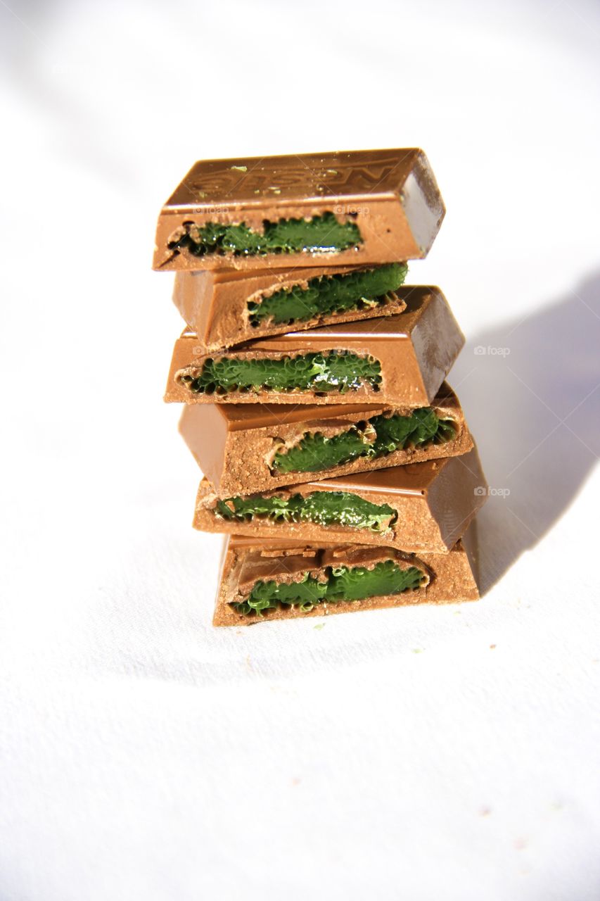 Stack of peppermint crisp. Peppermint and chocolate always go together! This is a truly South African treat