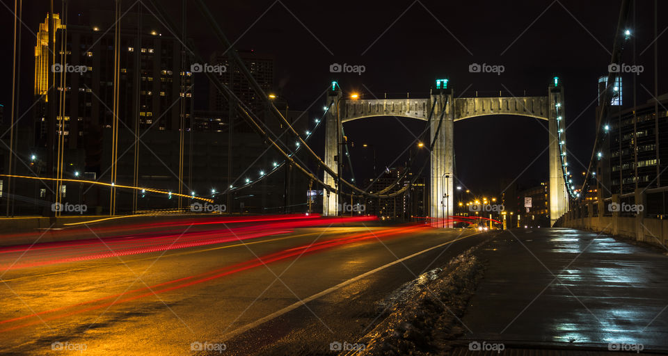 Hennepin Avenue bridge at night. Minneapolis, Minnesota.