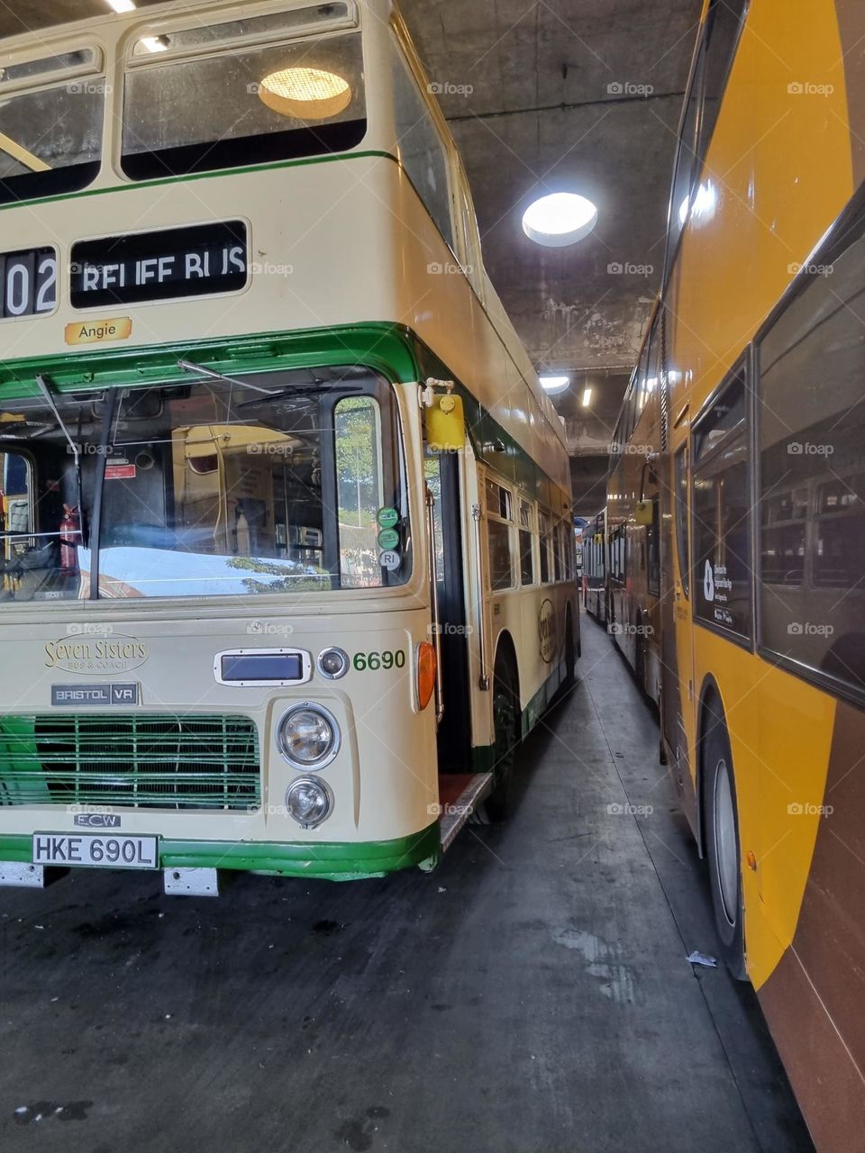 old bus from United Kingdom in bus garage