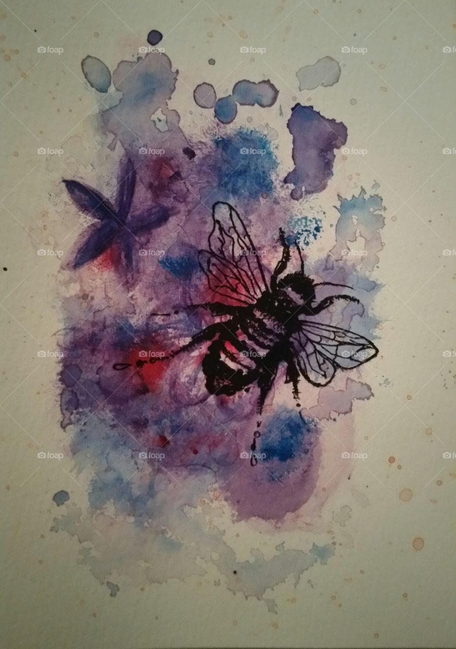 purple Bella amella bee in inks