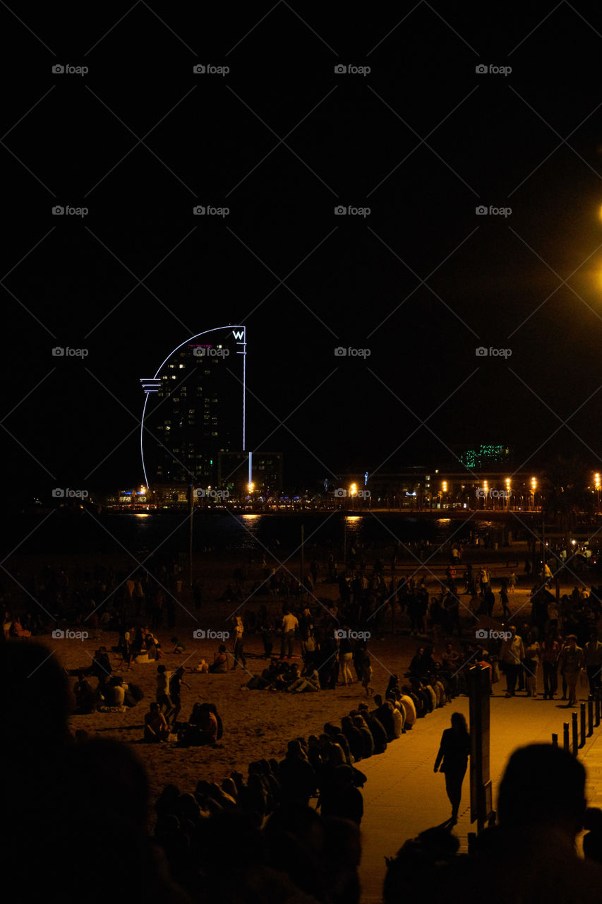 Night view of Barcelona's beach